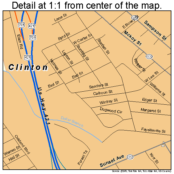 Clinton, North Carolina road map detail