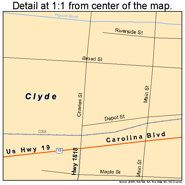 Clyde, North Carolina road map detail