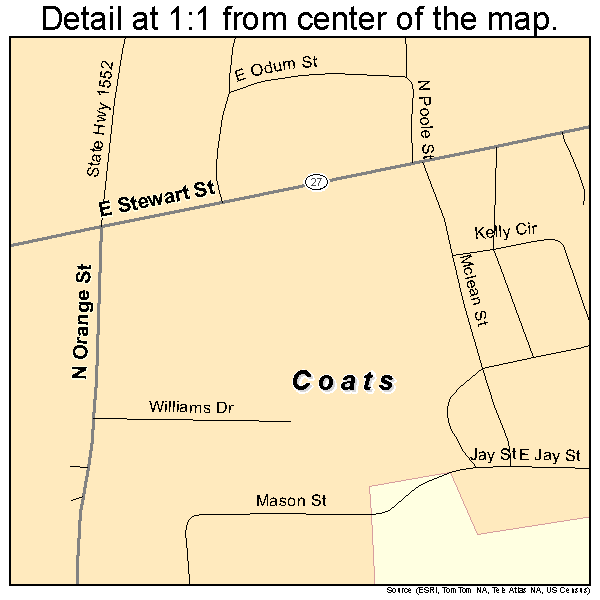 Coats, North Carolina road map detail