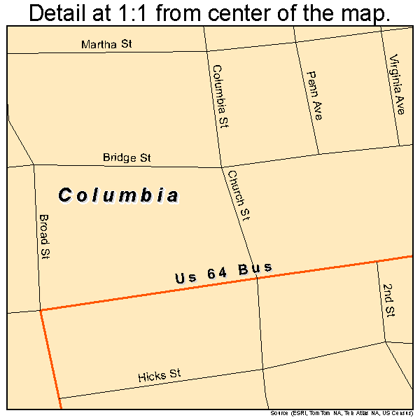 Columbia, North Carolina road map detail