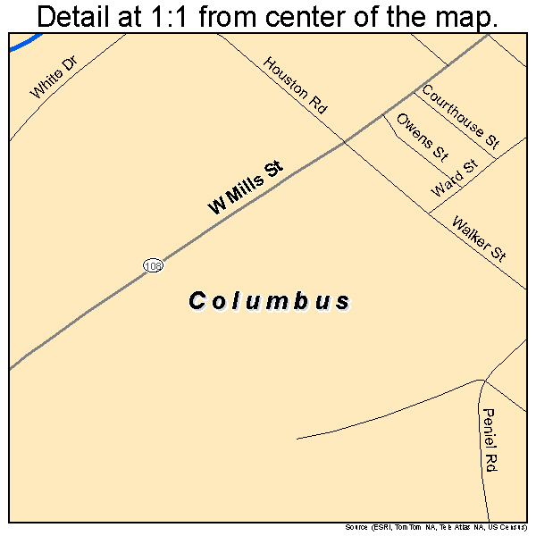 Columbus, North Carolina road map detail