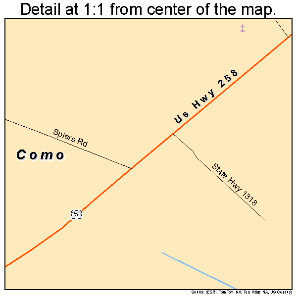 Como, North Carolina road map detail