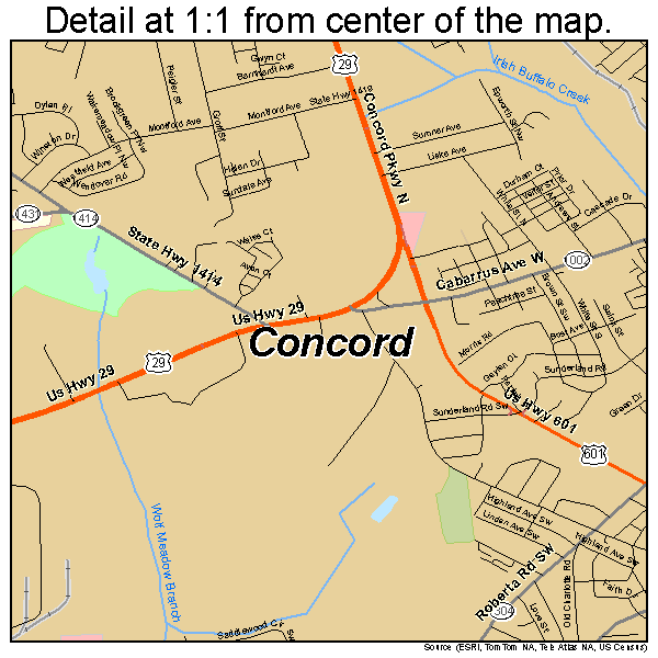 Concord, North Carolina road map detail