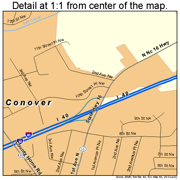 Conover, North Carolina road map detail