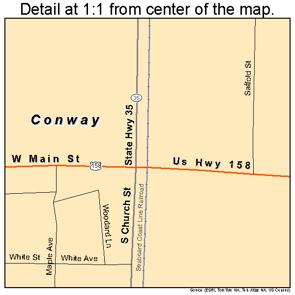 Conway, North Carolina road map detail