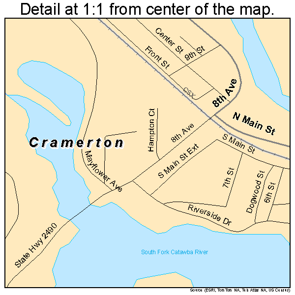 Cramerton, North Carolina road map detail