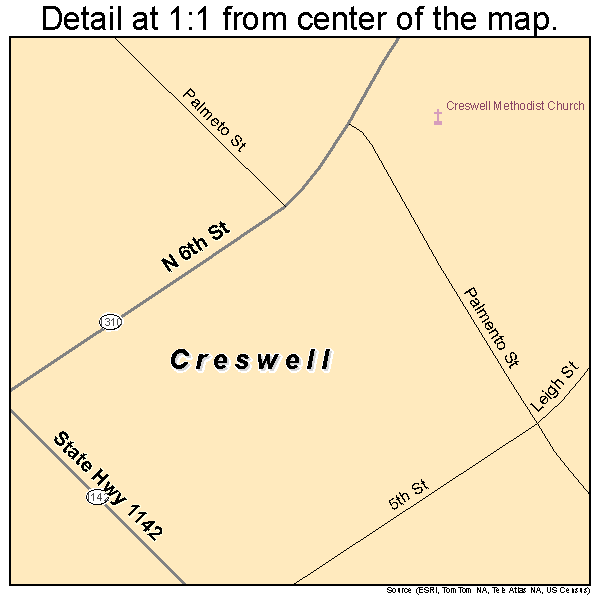 Creswell, North Carolina road map detail