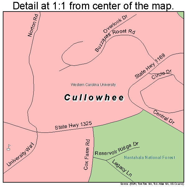 Cullowhee, North Carolina road map detail