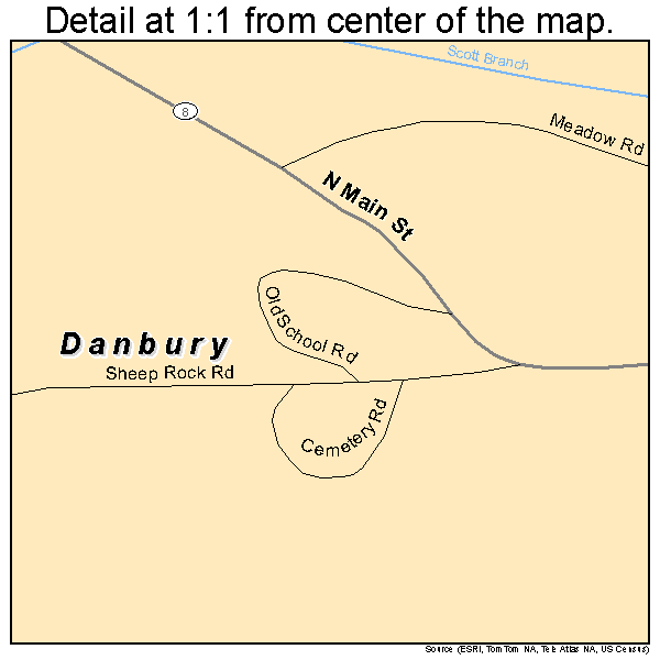 Danbury, North Carolina road map detail