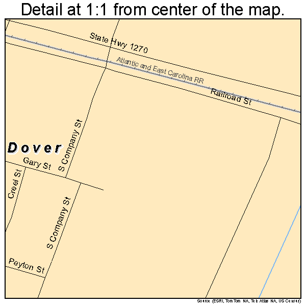 Dover, North Carolina road map detail