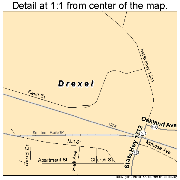 Drexel, North Carolina road map detail
