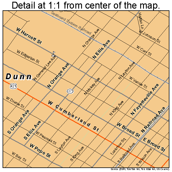 Dunn, North Carolina road map detail