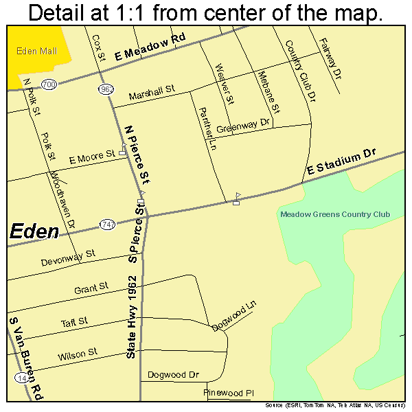 Eden, North Carolina road map detail