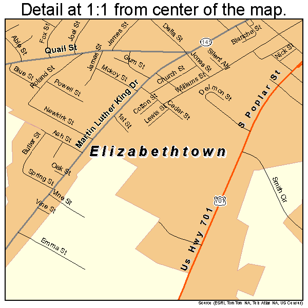Elizabethtown, North Carolina road map detail