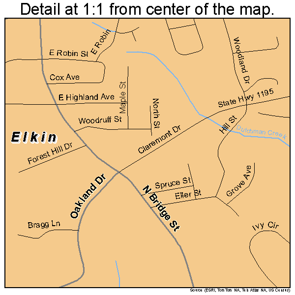 Elkin, North Carolina road map detail