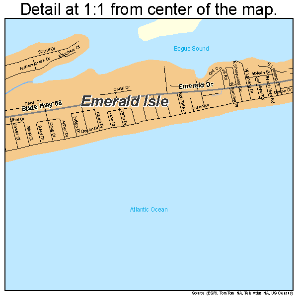 Emerald Isle, North Carolina road map detail