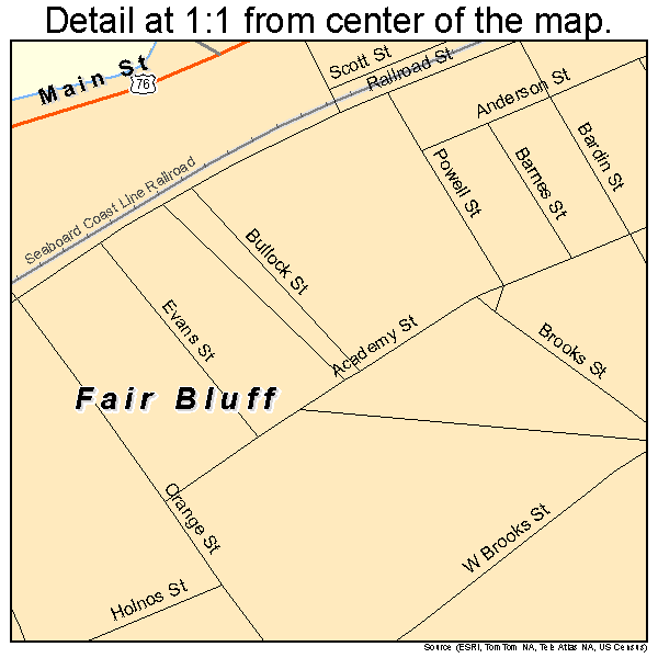 Fair Bluff, North Carolina road map detail