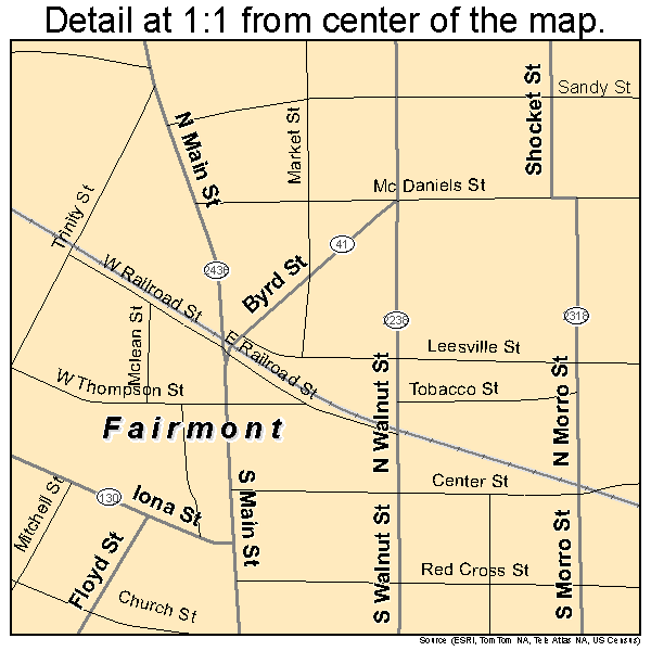 Fairmont, North Carolina road map detail