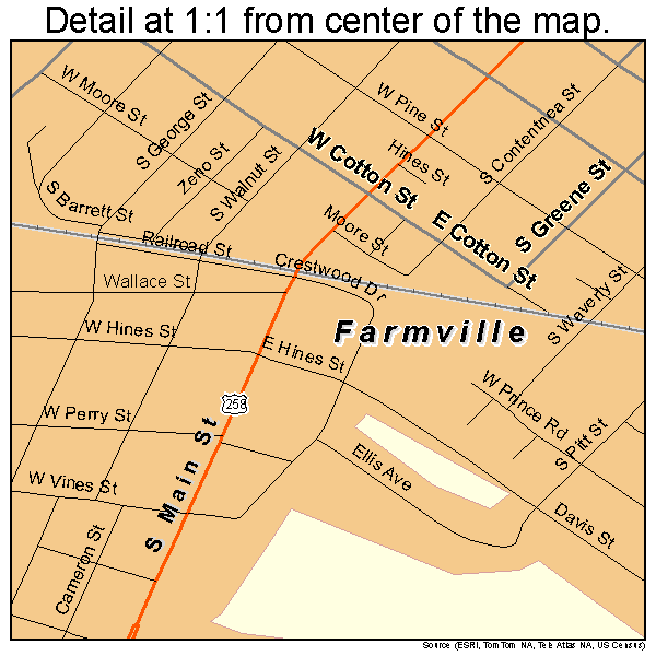 Farmville, North Carolina road map detail