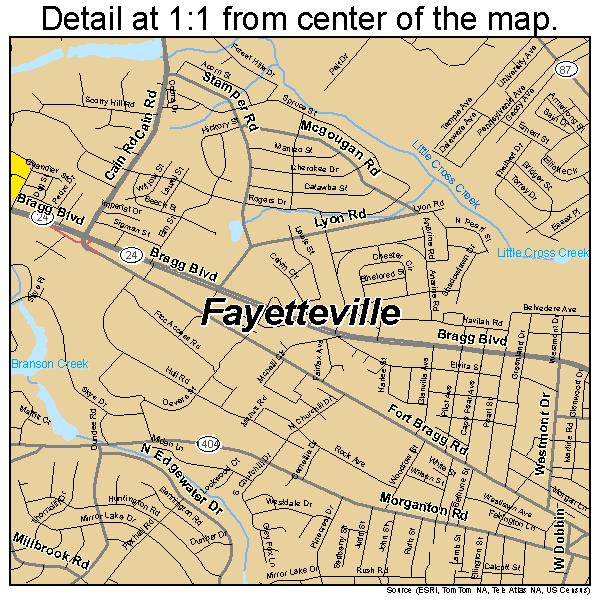 Fayetteville, North Carolina road map detail