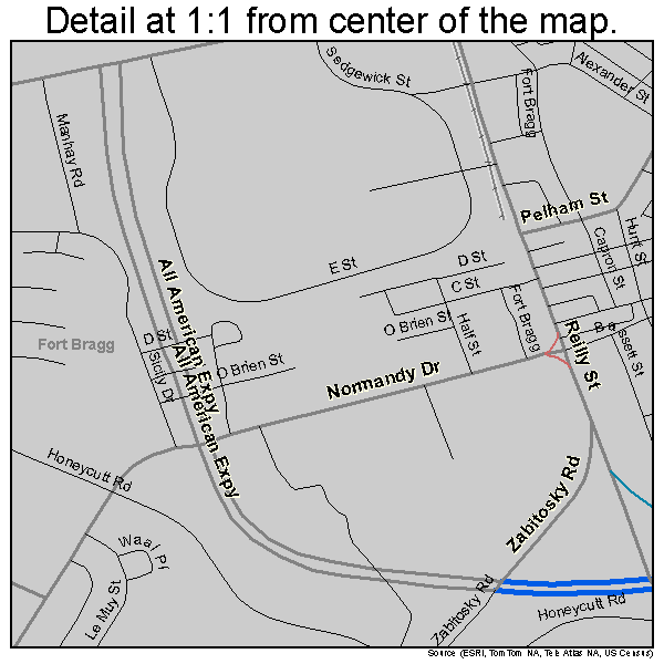 Fort Bragg, North Carolina road map detail