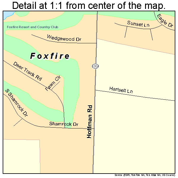 Foxfire, North Carolina road map detail