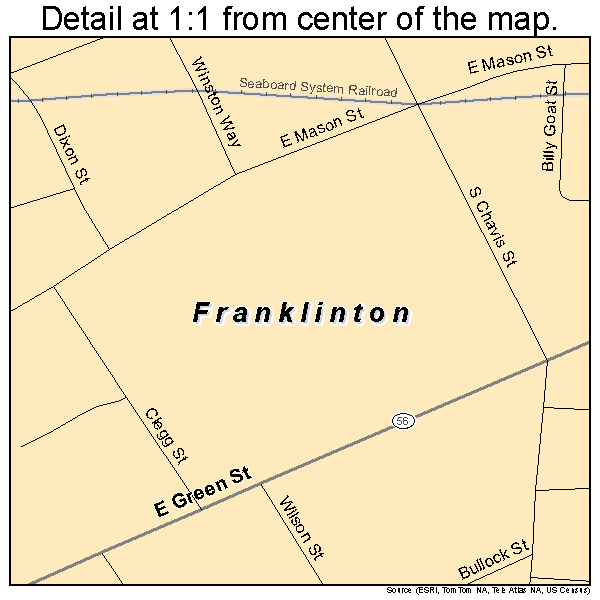 Franklinton, North Carolina road map detail