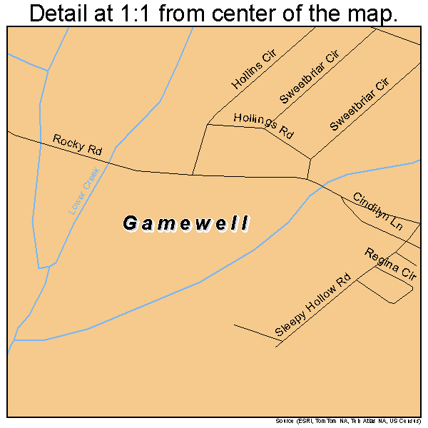 Gamewell, North Carolina road map detail