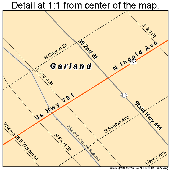 Garland, North Carolina road map detail