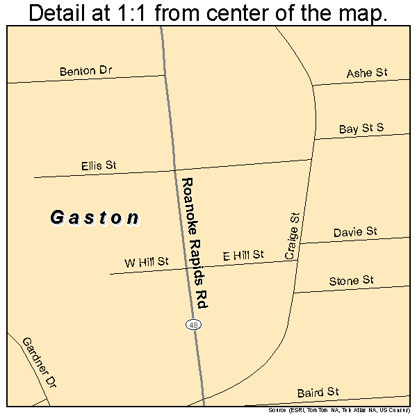 Gaston, North Carolina road map detail