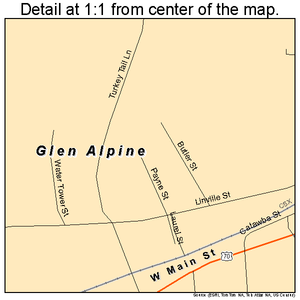 Glen Alpine, North Carolina road map detail
