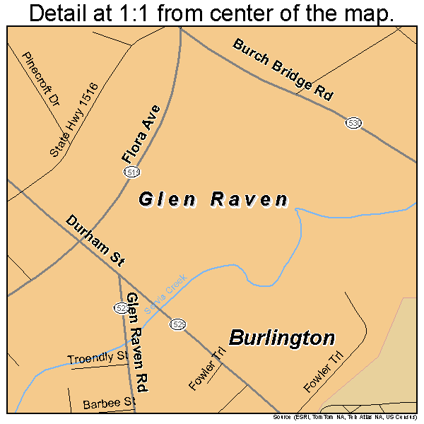 Glen Raven, North Carolina road map detail