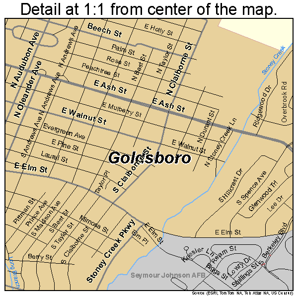 Goldsboro, North Carolina road map detail
