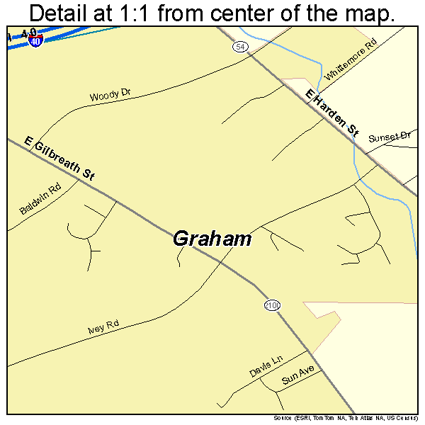 Graham, North Carolina road map detail