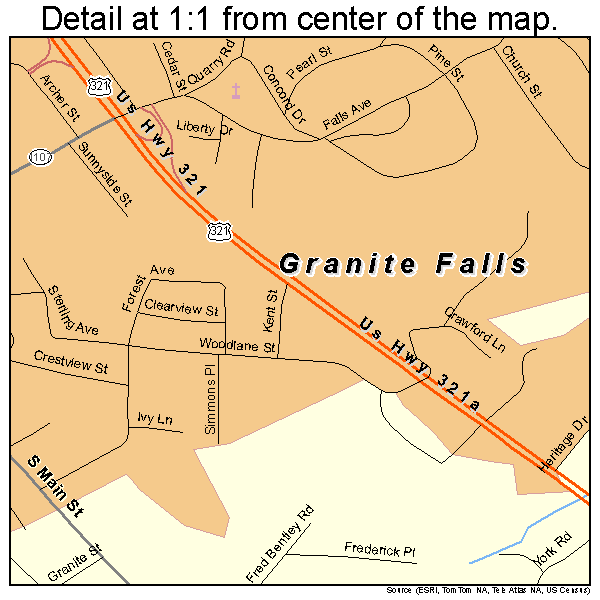 Granite Falls, North Carolina road map detail