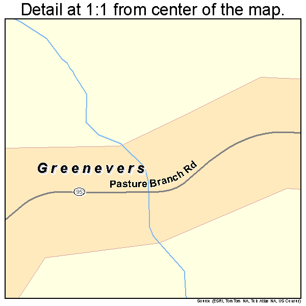 Greenevers, North Carolina road map detail