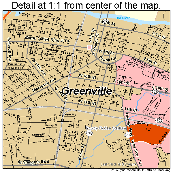 Greenville, North Carolina road map detail