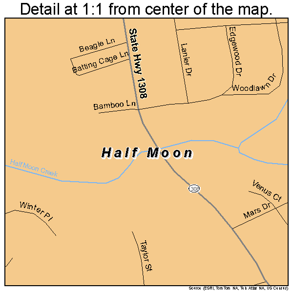 Half Moon, North Carolina road map detail