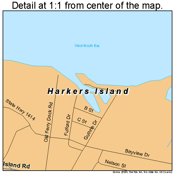 Harkers Island, North Carolina road map detail