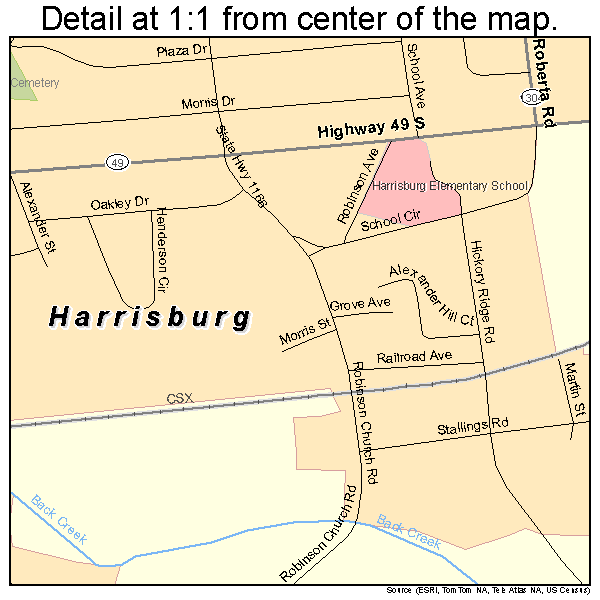 Harrisburg, North Carolina road map detail