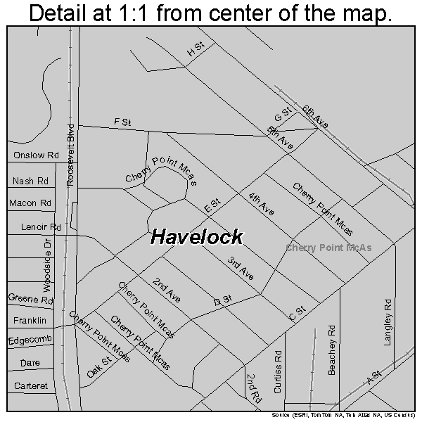 Havelock, North Carolina road map detail