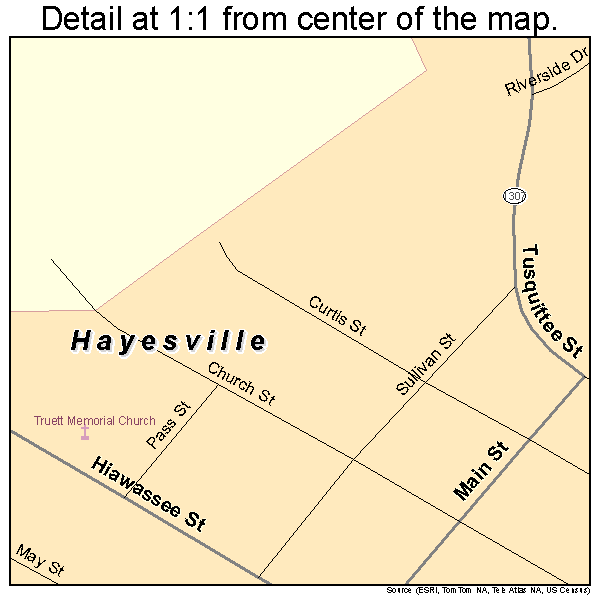 Hayesville, North Carolina road map detail