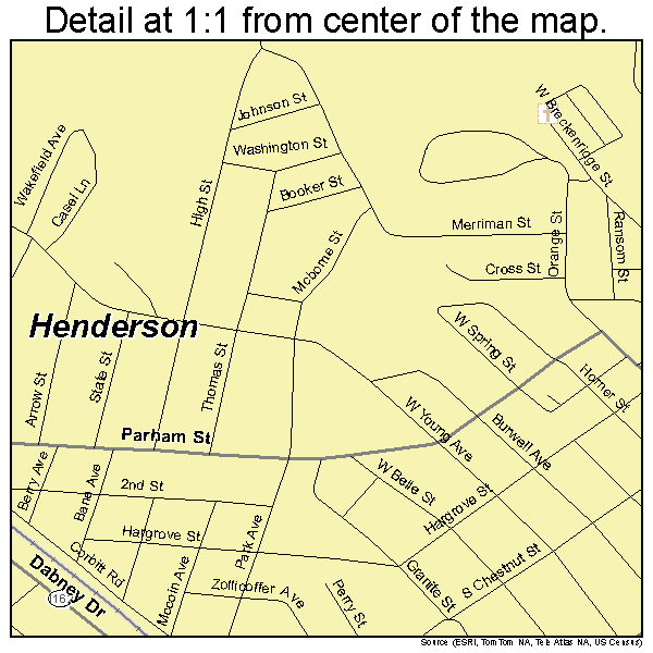 Henderson, North Carolina road map detail