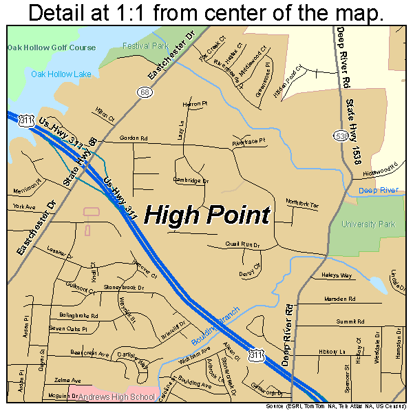 High Point, North Carolina road map detail