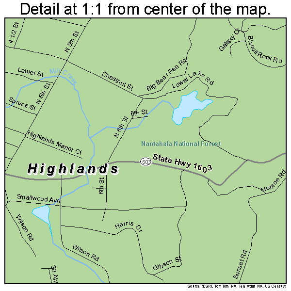 Highlands, North Carolina road map detail