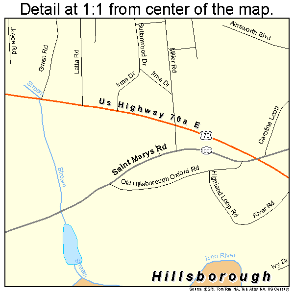 Hillsborough, North Carolina road map detail