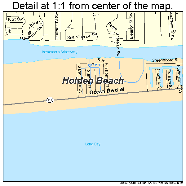 Holden Beach, North Carolina road map detail
