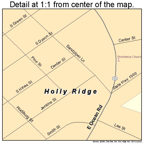 Holly Ridge, North Carolina road map detail