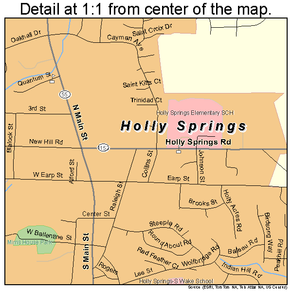 Holly Springs, North Carolina road map detail