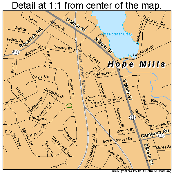 Hope Mills, North Carolina road map detail
